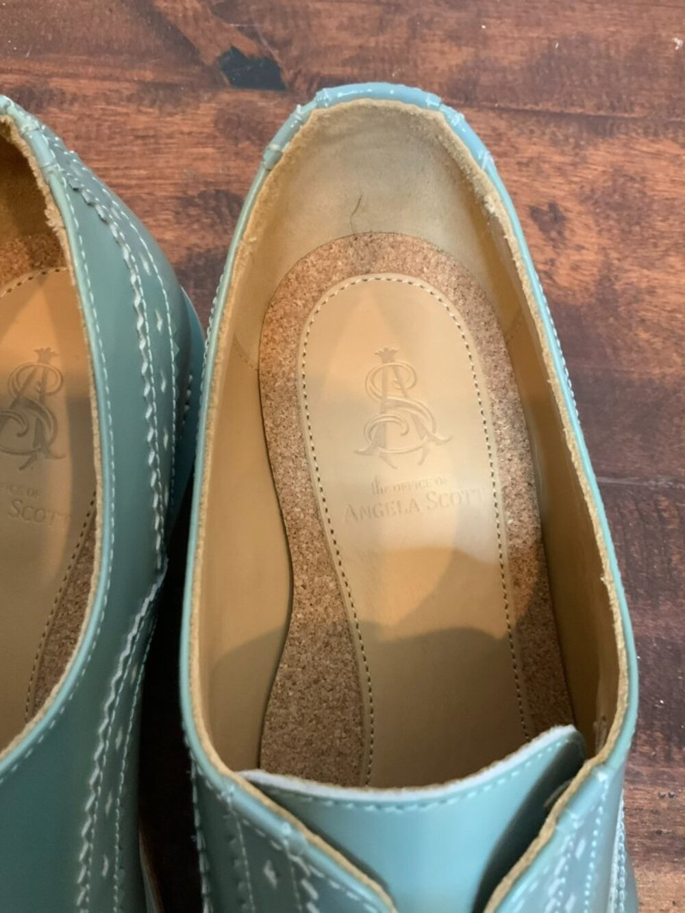 The Office of Angela Scott Blue Leather Ms. Arzner Laceless Brogues Shoes Sz 9.5 - Picture 8 of 11